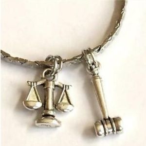 Law Bracelet Gavel Attorney Paralegal Lawyer Scales of Justice 7.5" Silver Plate